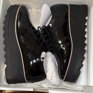 Aldo Black Patent Platform Lace-Up Boots